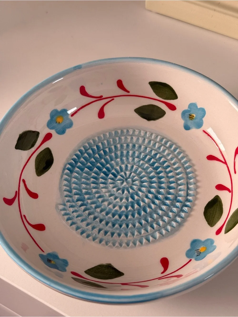 Made in Portugal Ceramic Grater Bowl Blue and White Floral
